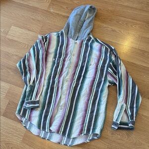 Point Zero Multicolor Striped Hooded Shirt Vintage 90’s Clueless